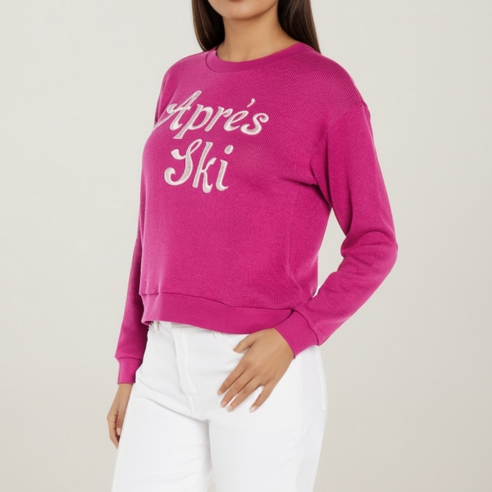 WILDFOX Apres Ski Bailey Sweater Fuchsia  Cotton Blend Embroidered Sz S NEW